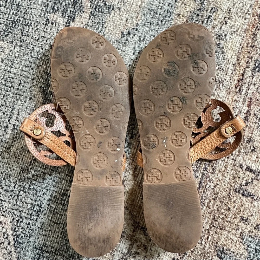 Tory Burch Brown Leather Slip On Sandals sz 9